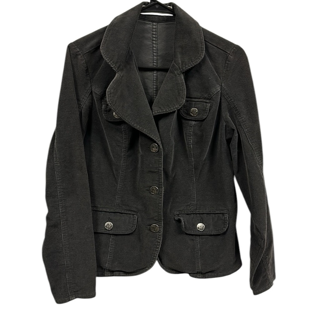 Vintage Fashion Bug Corduroy Charcoal Cotton Stretch Gray Blazer Jacket Size 6